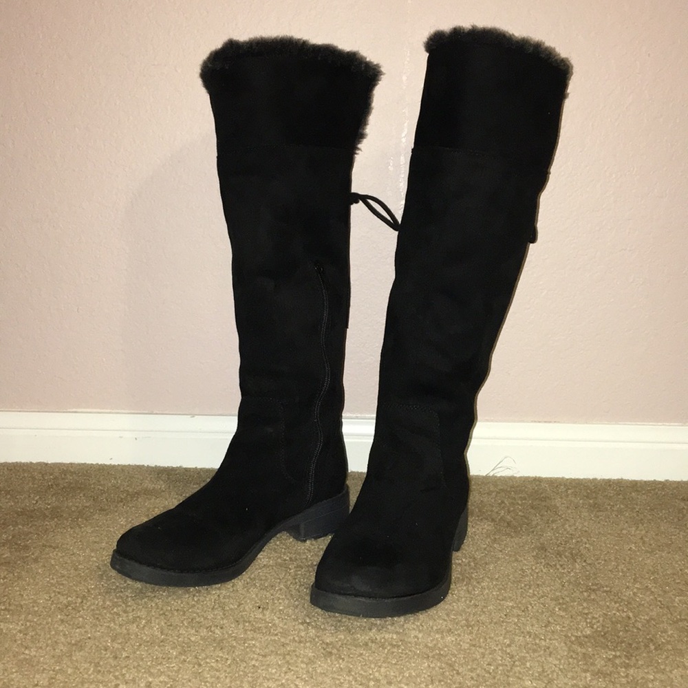 Mossimo Black knee high boots faux fur lining